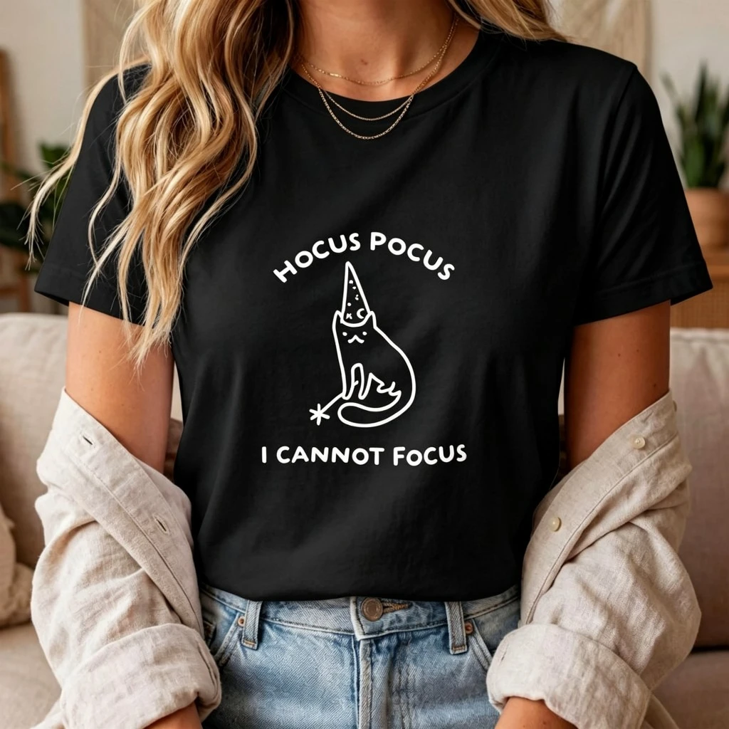 Witch Cat T Shirt Women Men Funny Magic Graphic Tee Casual Tops Cute Wizard Cat Saying Streetwear Daily Wear Fashion Leisure Top
