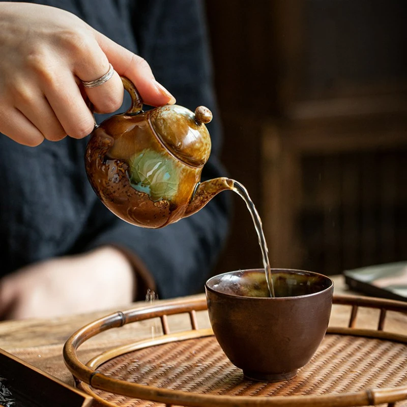 Dripping kettle Tea set quaint ceramic teapot retro wood-fired Japanese hand-held tea set Tea set Kitchen Restaurant Bar