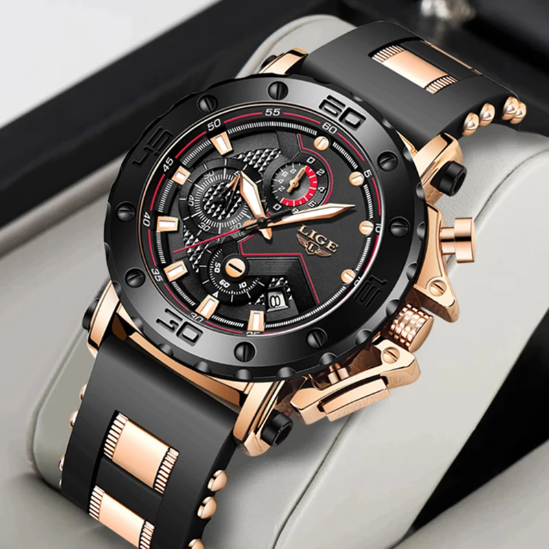 

LIGE Big Dial Sport Watch Men Chronograph Quartz Military Mens Watches Top Brand Luxury Waterproof Wrist Watch Man Reloj Hombre