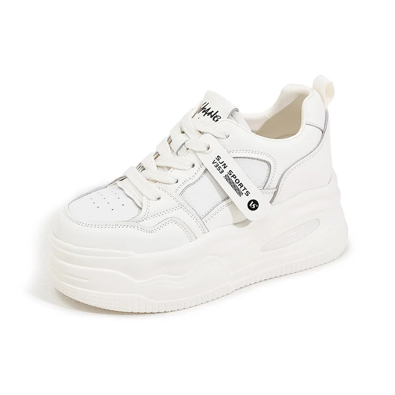 

Women Leather Sneakers Autumn Spring Casual Walking Shoes Chunky Sneakers High Platform Sport Skateboard Shoes Woman 8CM