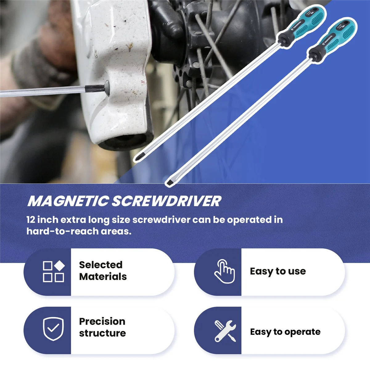 BOFO PENGGONG 2Pcs 12 Inch Long Slotted and Phillips Screwdriver Set Magnetic Screwdriver with Rubber Handle