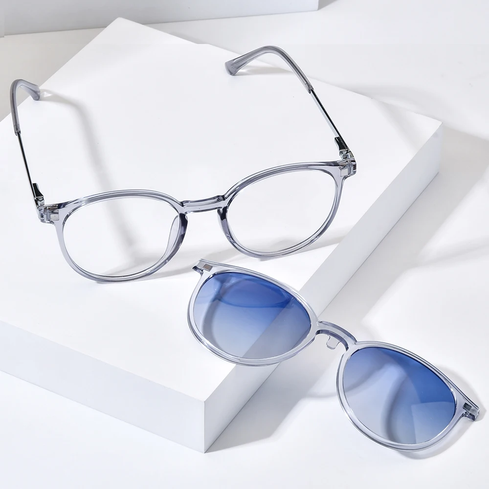 NIANZHEN TR90 Alloy Glasses Frame Men Round Magnet Clip Eyeglasses Gradient Polarized Sun Lens Women Ultralight Eyewear 2186