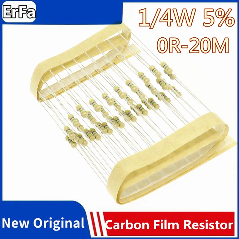 100pcs 1/4w 0.25W 5% Carbon Film Resistor 0R~20M 1.2R 3R 4.7R 33R 56R 100R 470R 1R 1K 4.7K 10K 47K  1M 1.2M 1.8M 2.2M 2.7M 6.8M