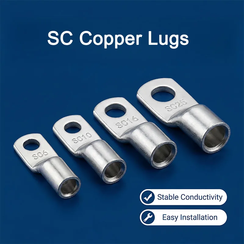 SC Copper Nose Terminal SC6 SC10 SC16 SC25 Copper Wire Lugs Ring Bare Cable Peephole Tin Plated Pressure Wire Ear Terminal Head