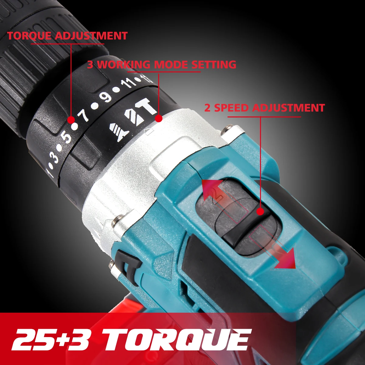 Brushless Electric Hammer Impact Drill 25+3 Torque 1000W 450NM 3 in 1 Cordless Rechargeable For Makita 18v Battery