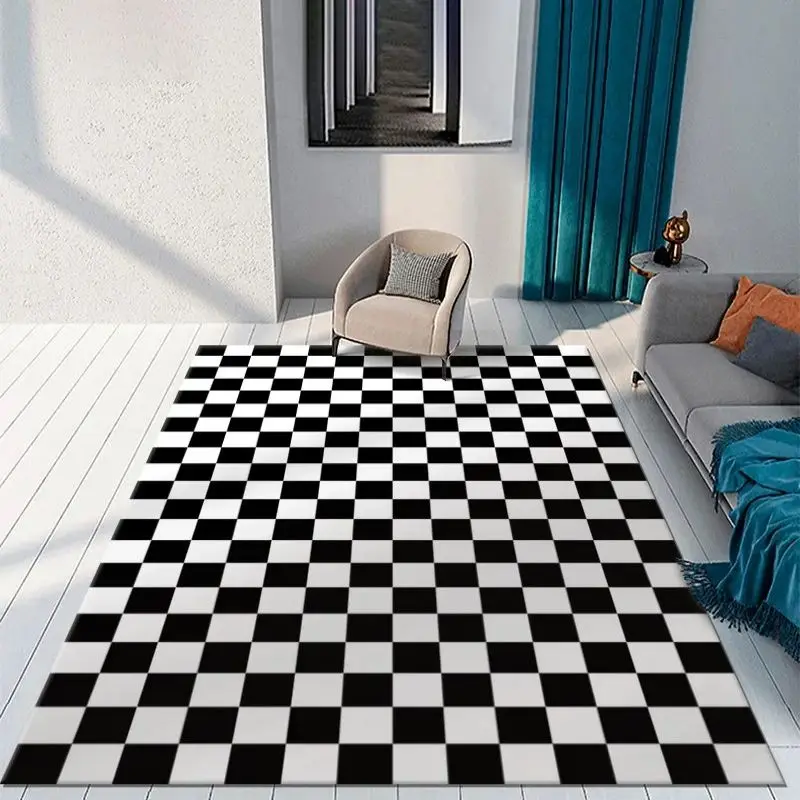 Checkerboard Plaid Carpet Moroccan Living Room Decoration Floor Mat Non-slip Home Bedroom Coffee Table Area Rug Hallway Doormat