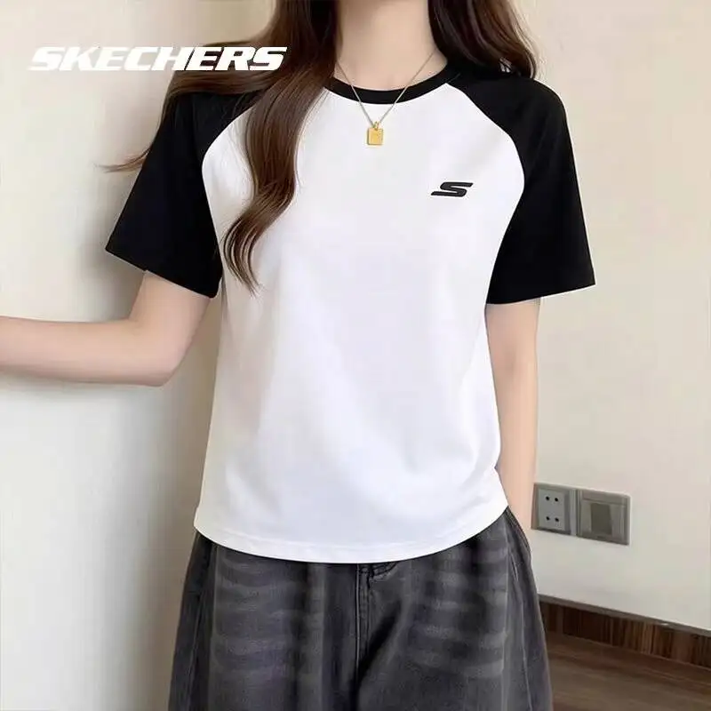 

Новая весенняя спортивная одежда Skechers с короткими рукавами и круглым вырезом для пар, черная футболка унисекс, трикотажный топ P225U119-0019. Последняя модель.
