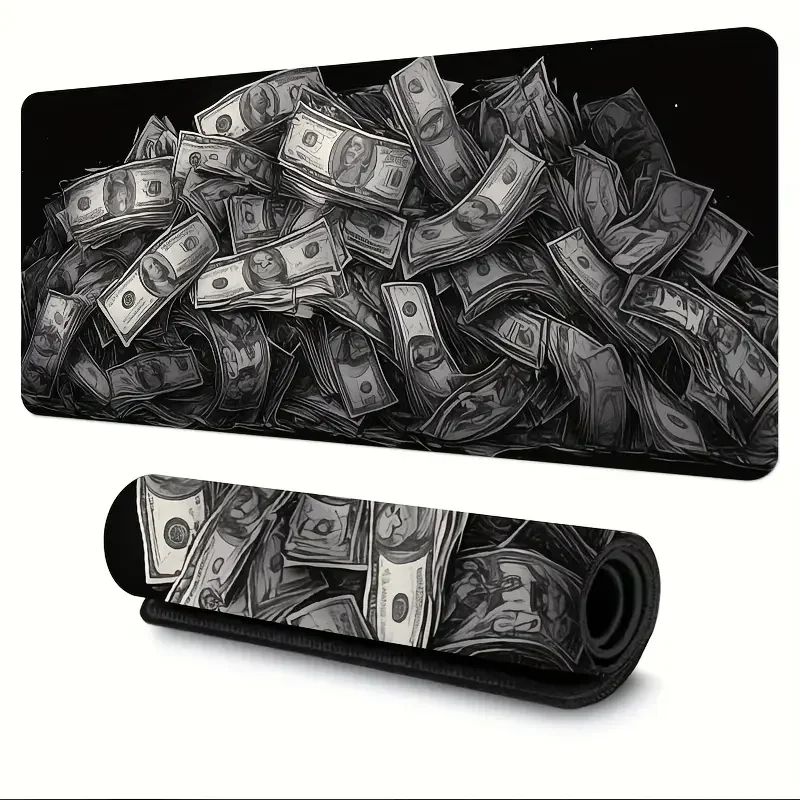 Black banknote pattern mouse pad large non-slip rubber desk pads extended gamer office computer keyboard mat new gaming mousepad