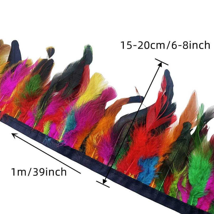 1Meter 13-18CM Chicken Rooster Tail Feathers Trims Strip for Wedding Party Clothing Rooster Feather Ribbon Decor accessories