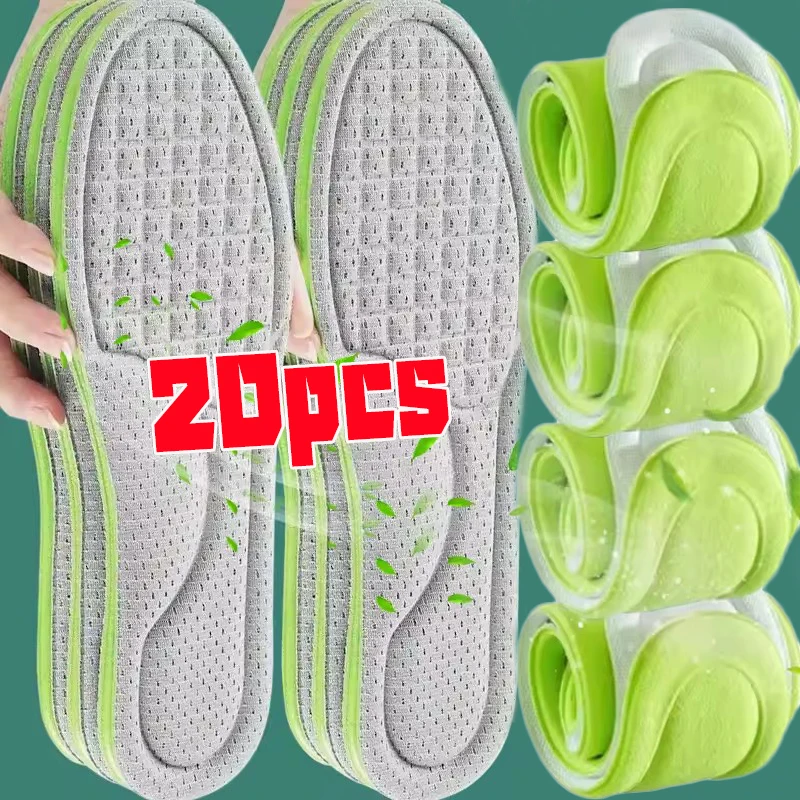 20pcs Green Soft Memory Foam Orthopedic Insoles Deodorizing Insole Shoes Sports Absorbs Breathable Antibacterial Shoe Accessory