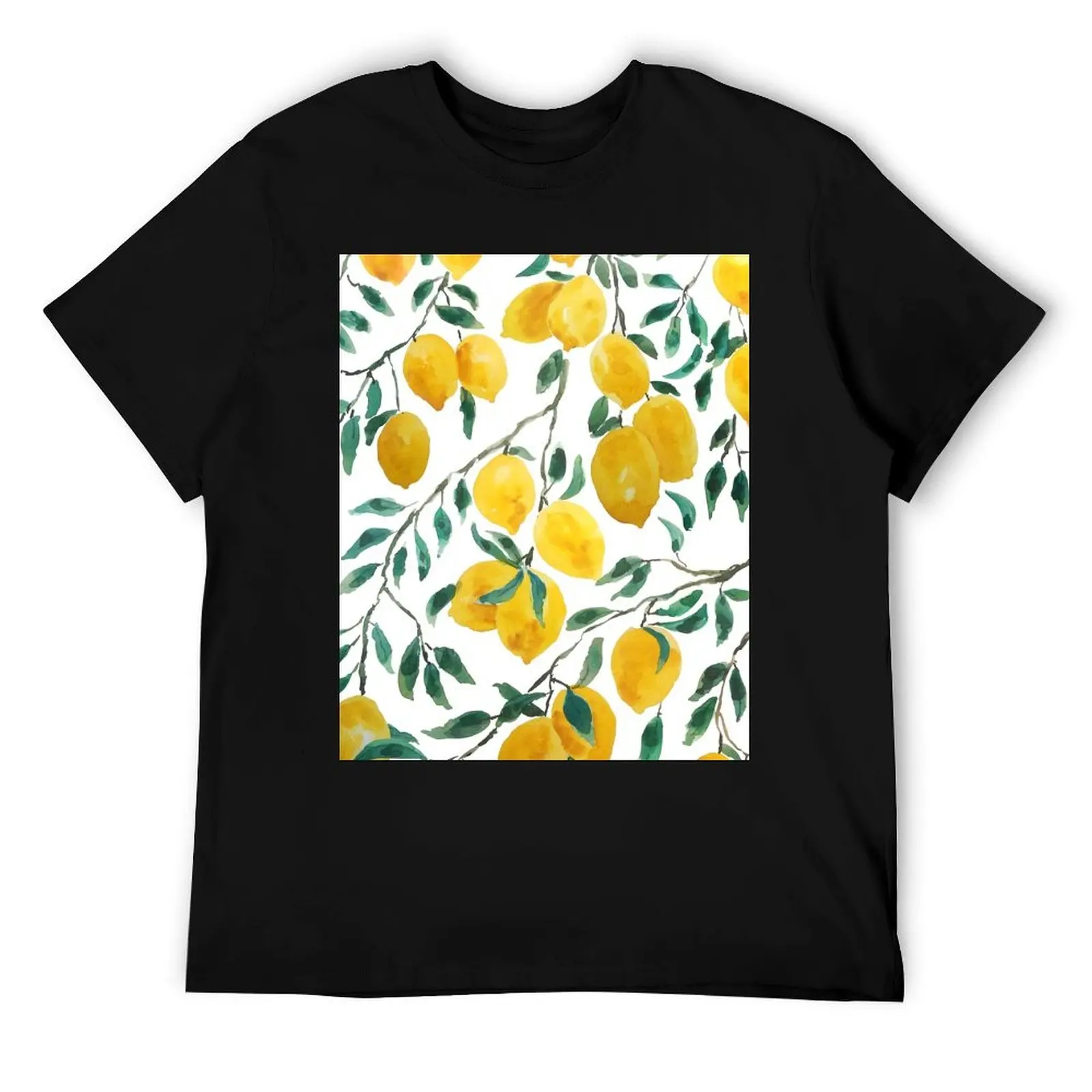 

hand painted watercolor yellow lemon pattern T-Shirt t shirt man casual man graphic t shirt T-Shirt