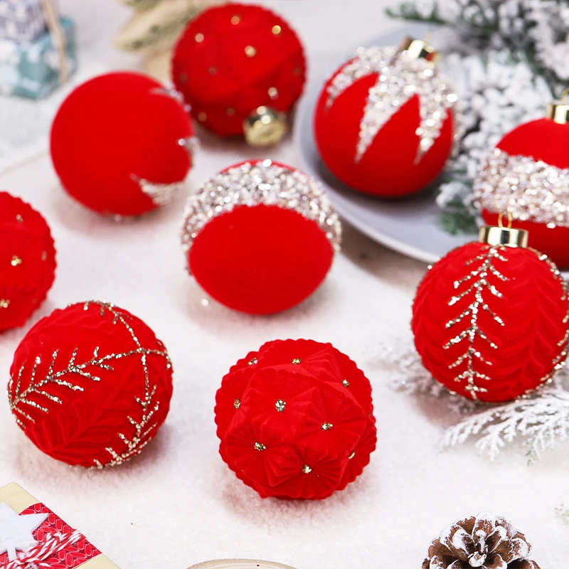 Set di palline di natale floccate rosse ornamenti per l\'albero di natale decorazione albero di natale appeso per decorazioni per feste all\'aperto al