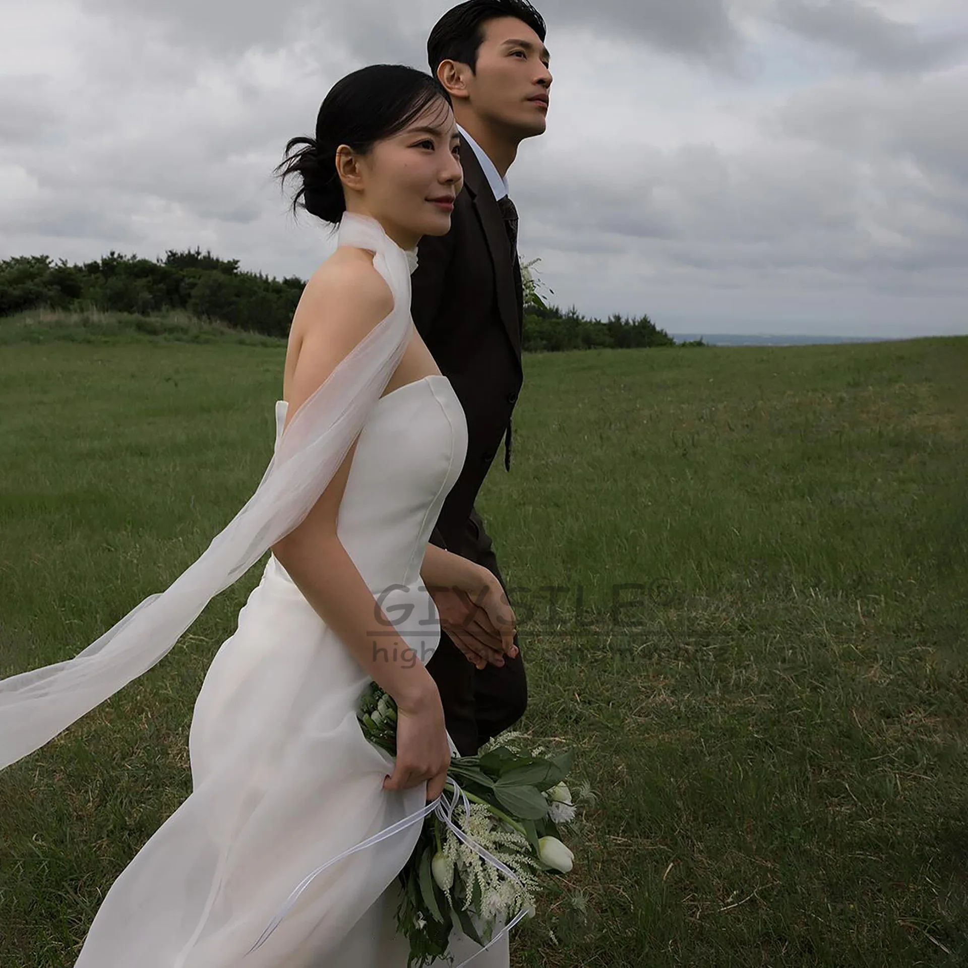 GIYSILE Customized Chiffon Wedding Dresses Strapless A Line Maxi Korea Bride Gowns Elegant Simple Bridal Dresses robe de mariage