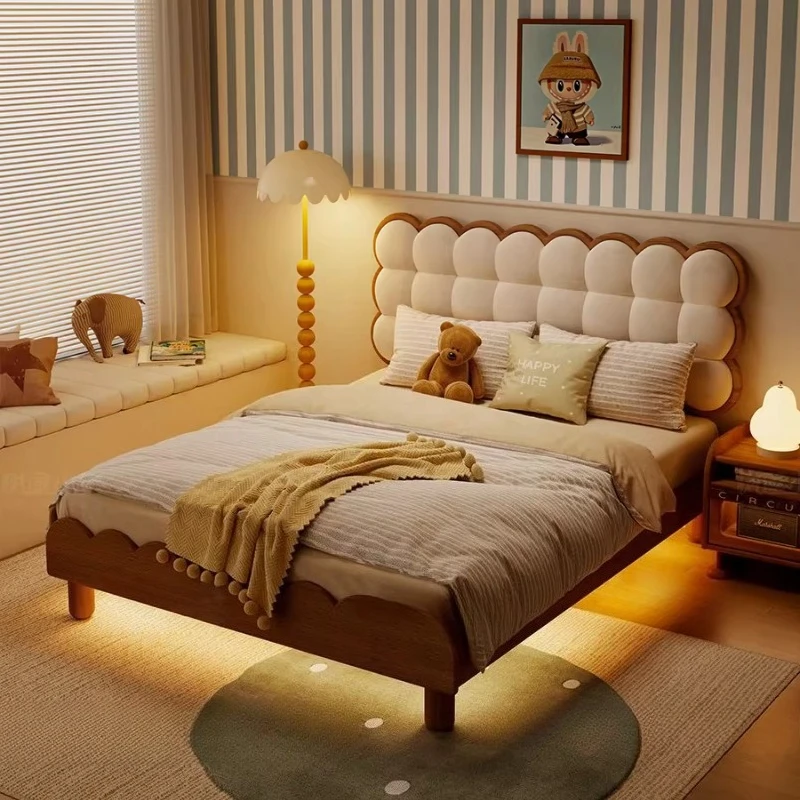 Cream Style Girl Puff Bed Solid Wood Princess Bed Bedroom Modern Children's Room