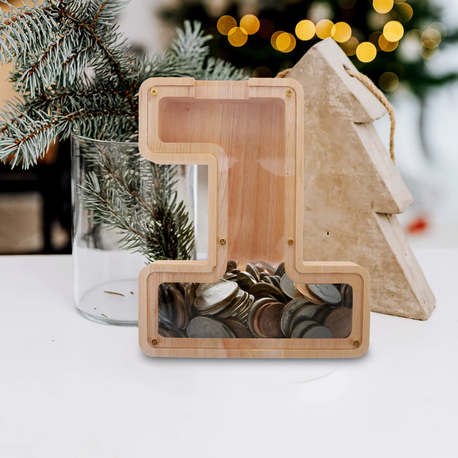 Doorzichtige houten muntbank Multifunctionele spaarpot Draagbare spaardoos Desktop spaarpot voor kinderen Woondecoratie