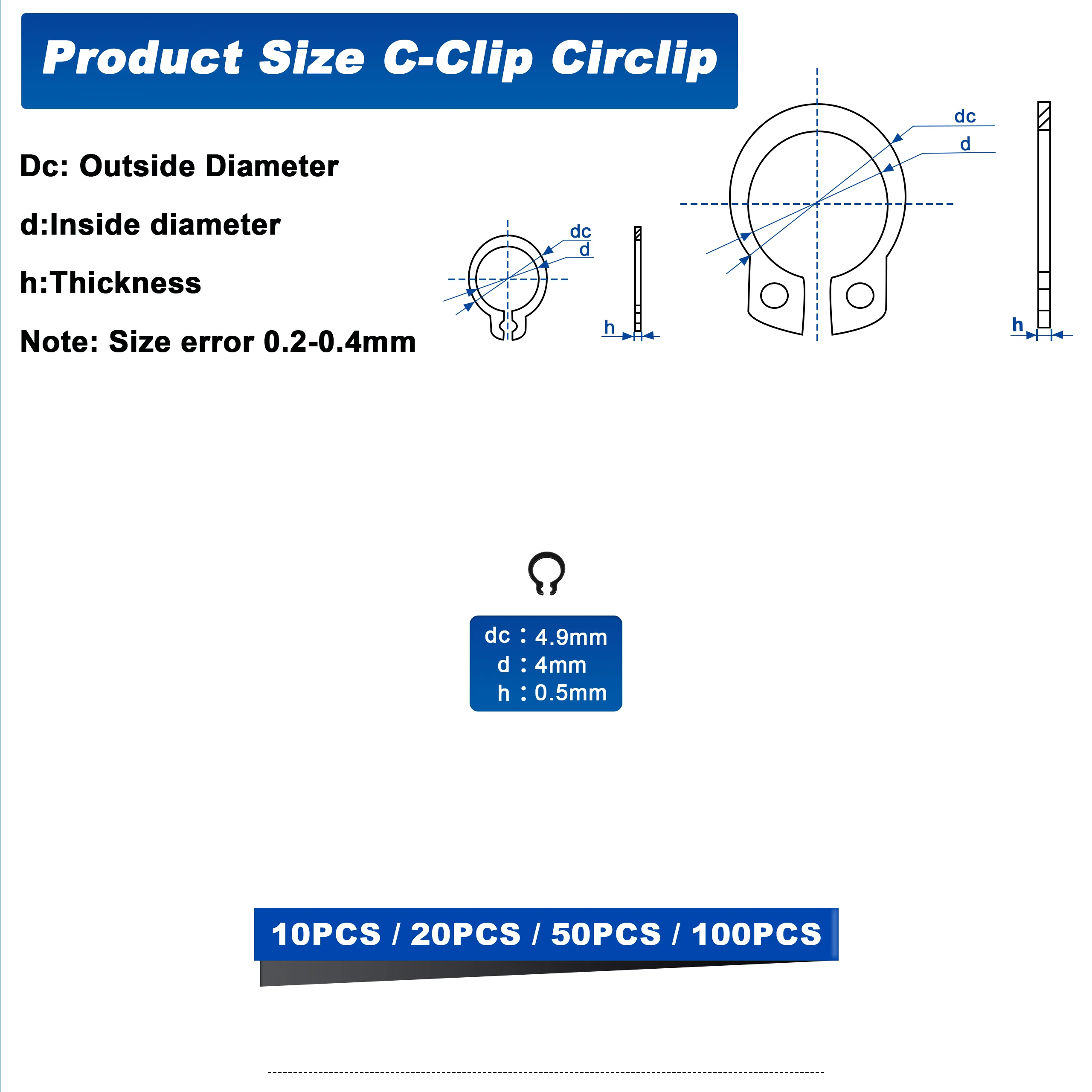 M4 C-Clips Small External Retaining Rings, Circlip Snap Retaining C-Clips Black Alloy Steel Rings 50PCS 100PCS 150PCS 200PCS