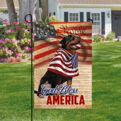 Patriotic Rottweiler Dog 4th Of July God Bless America Flag Garden Flag