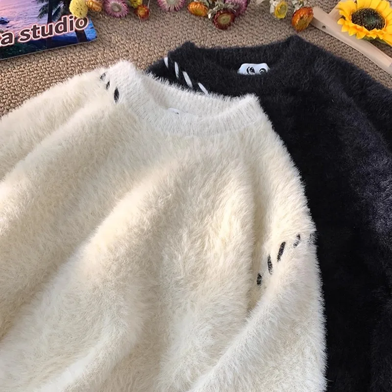 

Men's Large Size 250 Pou Fur Sweater round Ne Casual American Retro Knitted Top Autumn Winter Thiened Long Sve Poly...