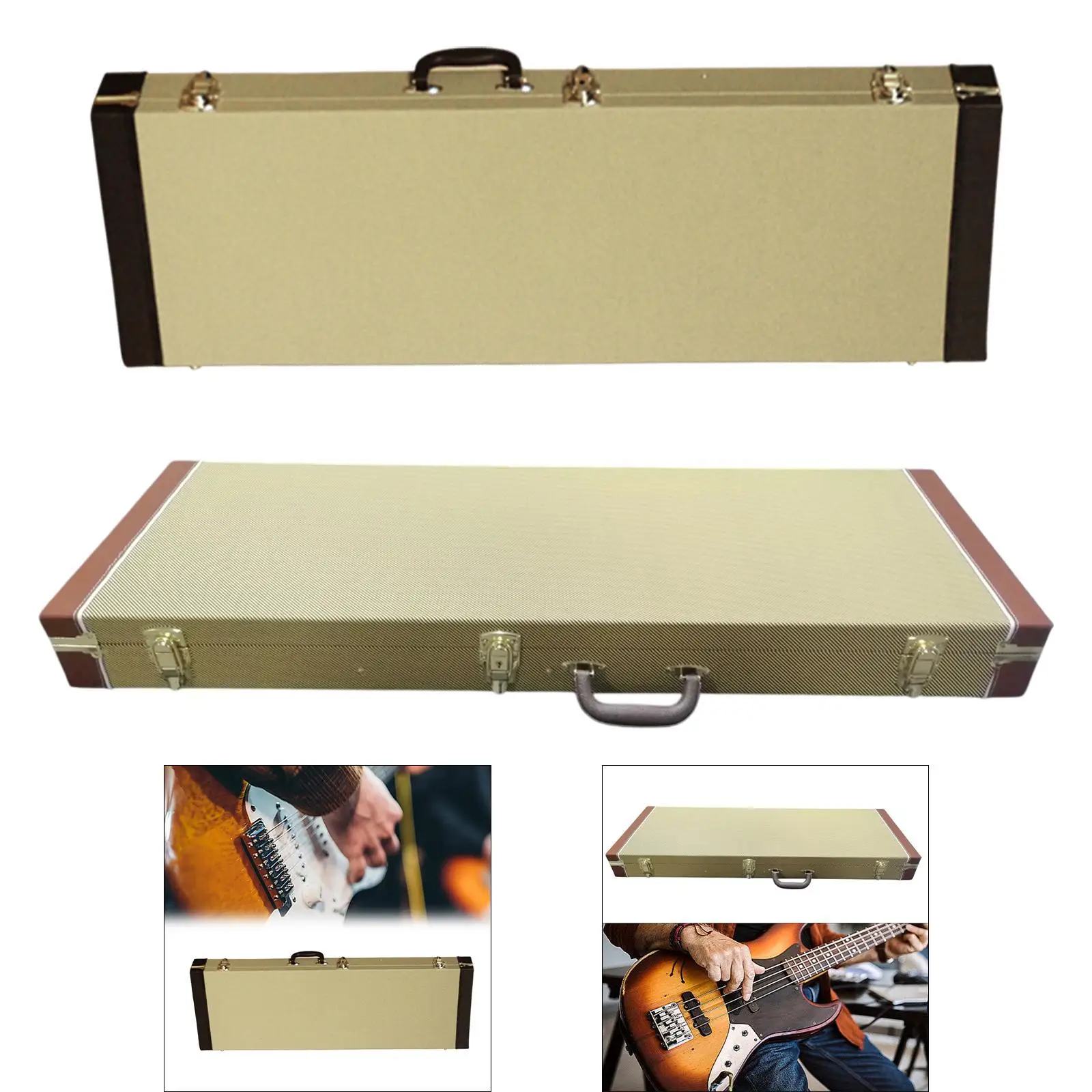 

Electric Bass Case Wooden Portable PU Leather Locking Latch Dustproof Plush Interior Sturdy Hardshell for Electric Bass Guitar