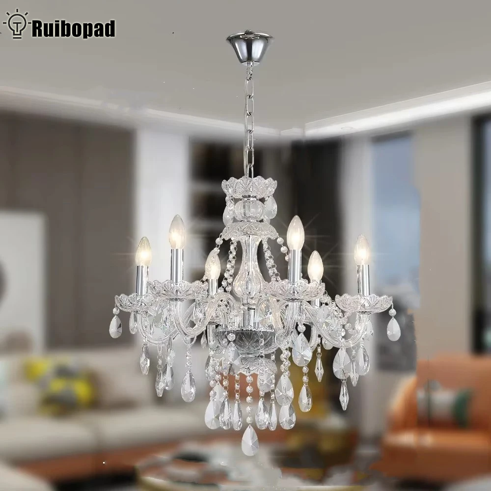 Chrome Crystal Candle Chandelier For Wedding Bedroom Dining Living Room Silver Crystal Ceiling Hanging Chandeliers