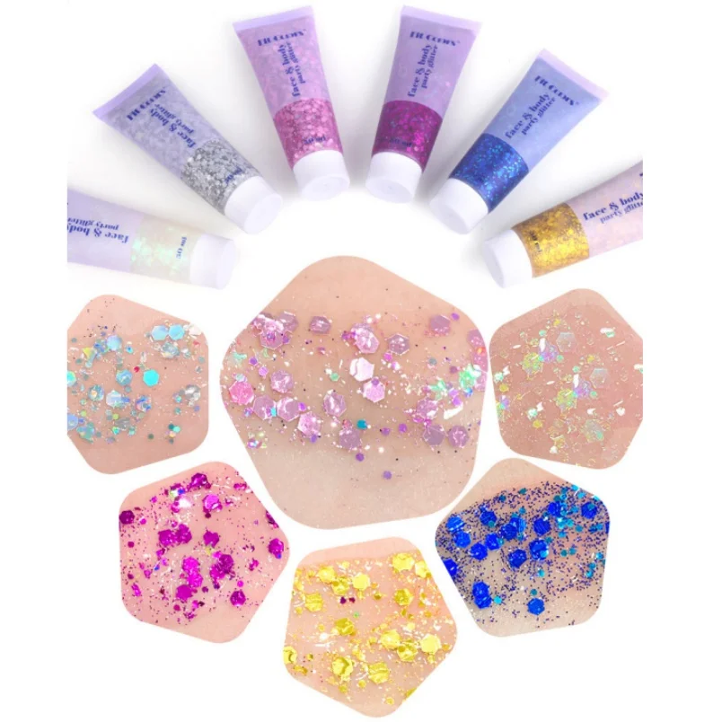Resaltador brillante multicolor para el cuerpo, lentejuelas de sirena, 50ml, para cara, pelo y sombra de ojos, maquillaje para fiesta y Festival de Música