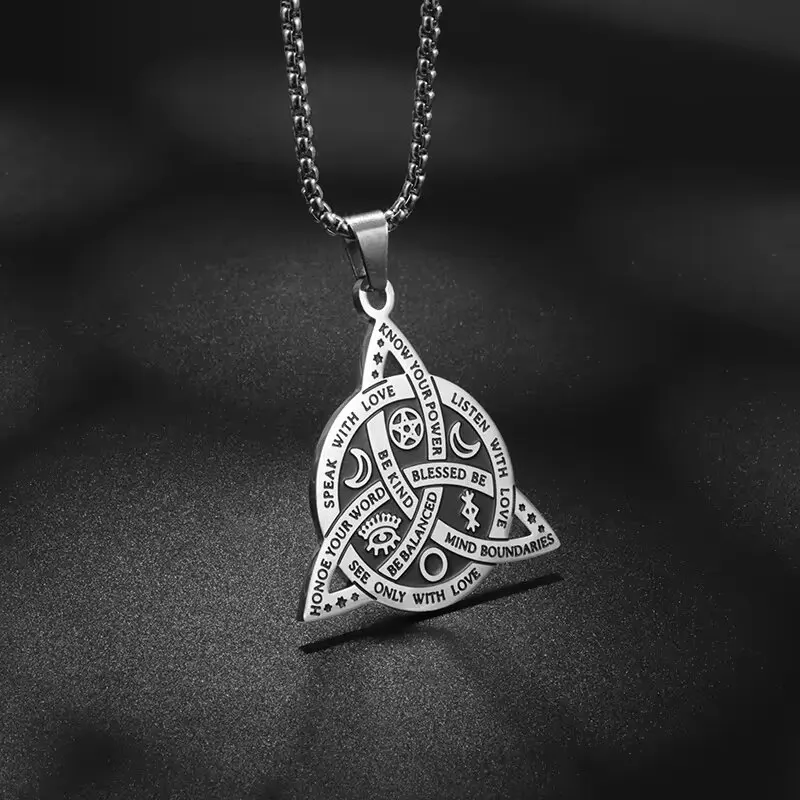 Stainless Steel Vintage Irish Celtic Trinity Knot Pendant Wiccan Witch Knot Moon Star Totem Necklace Men's Fashion Lucky Jewelry