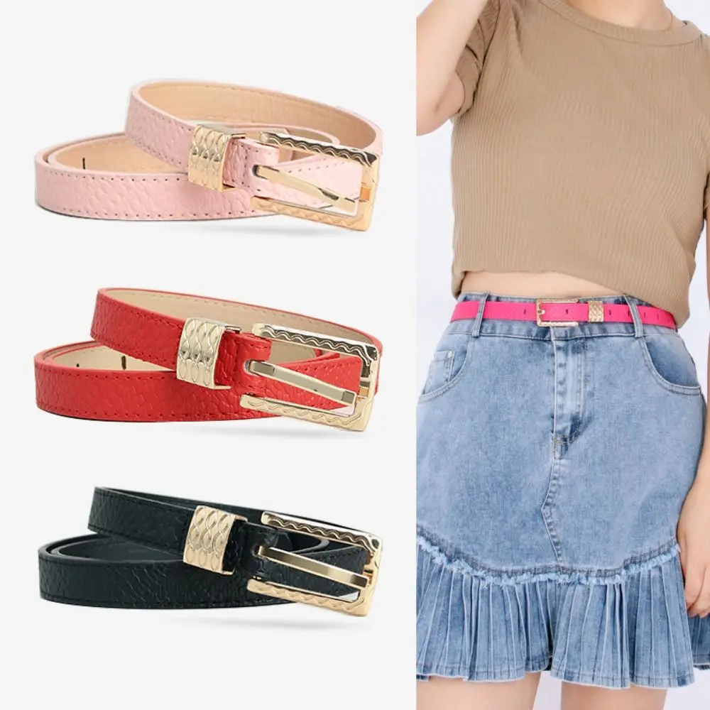 

Cool Thin Edge Women Waist Belts Buckle Solid PU Leather Belt Thin Jeans Belt Korean Style Waistbands Lady