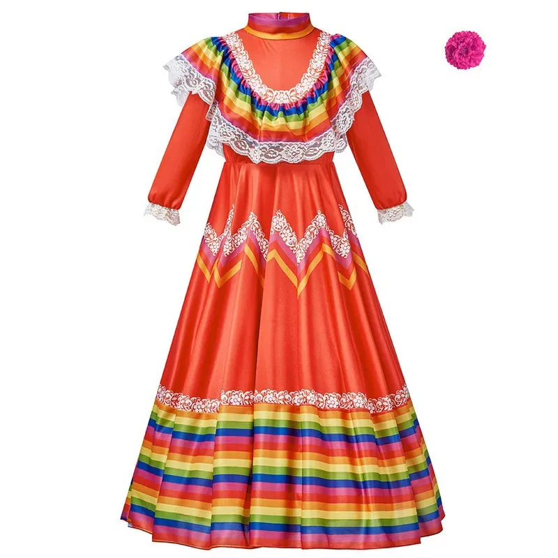 Kids Mexico Costume Dress Colors Mexican Girl Senorita Dance Cinco De Mayo Fiesta Dress