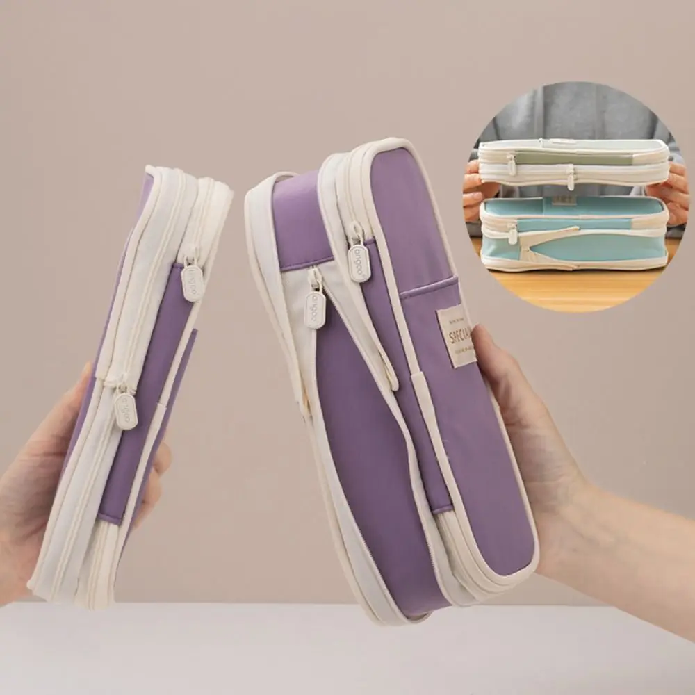 Macaroon Kawaii Pencil Cases Double Zip Large Capacity Pencil Holder Box Retractable Expandable Pencil Case Desk Organizer