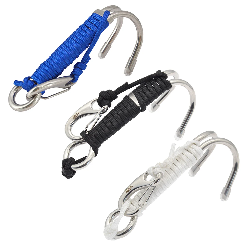 Double Head Dive Underwater Hook Portable Stainless Steel Spiral Coil Lanyard Hook Durable Corrosion-Resistant Outdoor Equipment