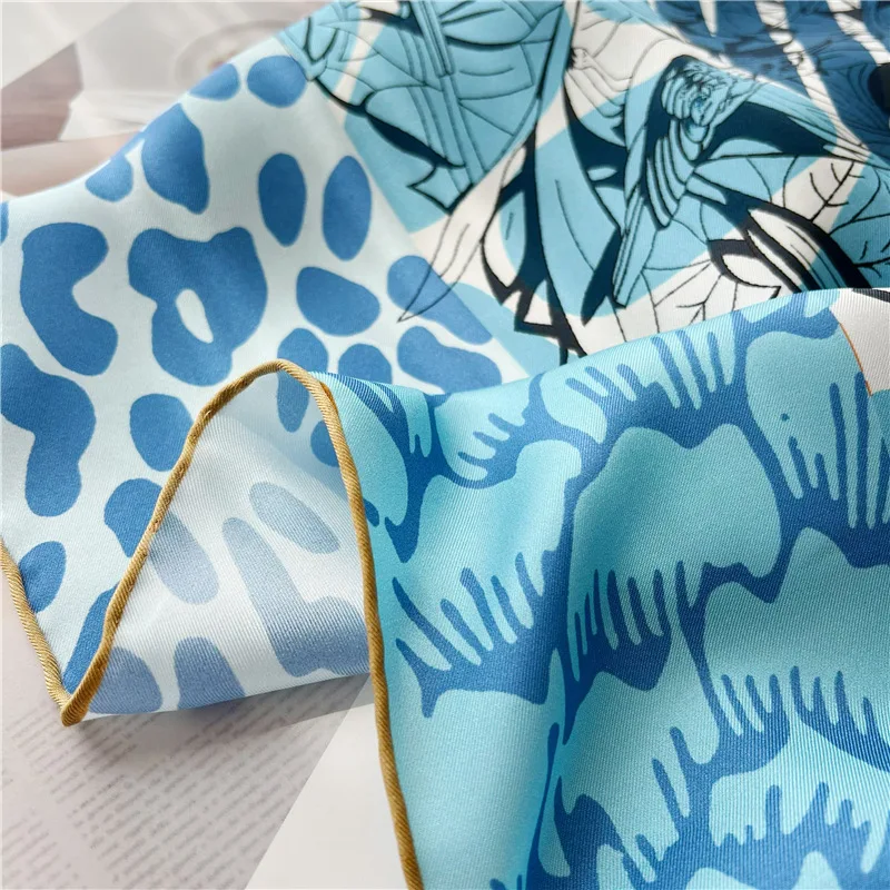 Lion Print Silk Scarf Luxury Designers Hand-rolled Edges Large Shawls Women Bandanas Accessories Belt Hair Neck Decorations view 6