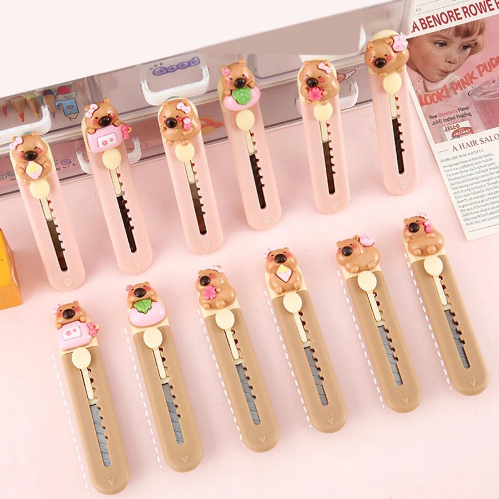 Portable Plastic Capibara Cutter Mini School Office Supplies Paper Cutting Tool Cartoon Retractable Letter Opener