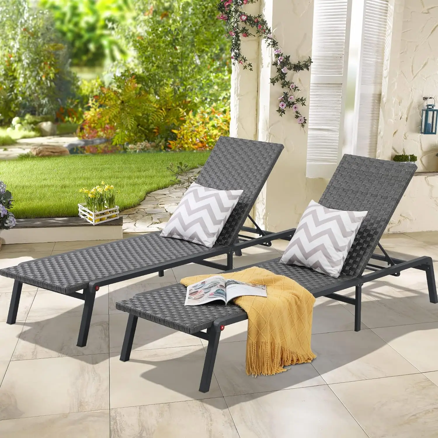 

Aluminum Poolside Chairs Waterproof Patio Adjustable Chaise Lounge Chair Garden Sun Lounger Outdoor Folding Recliner