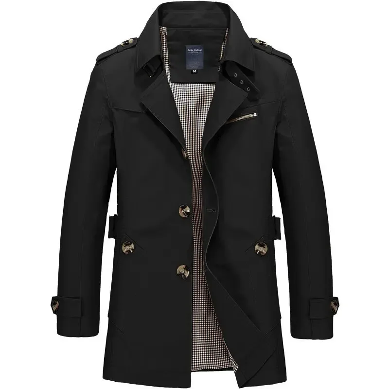 England Style Men Trench Solid Business Casual Long Trench Coats Mens Casual Outerwear Punk Jackets Windbreaker Men Korean Coat