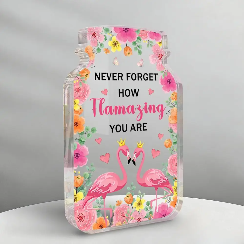 Flamingo Inspirational Acrylic Desk Sign, Women Gift for Teacher Friend Mothers Day Home Office