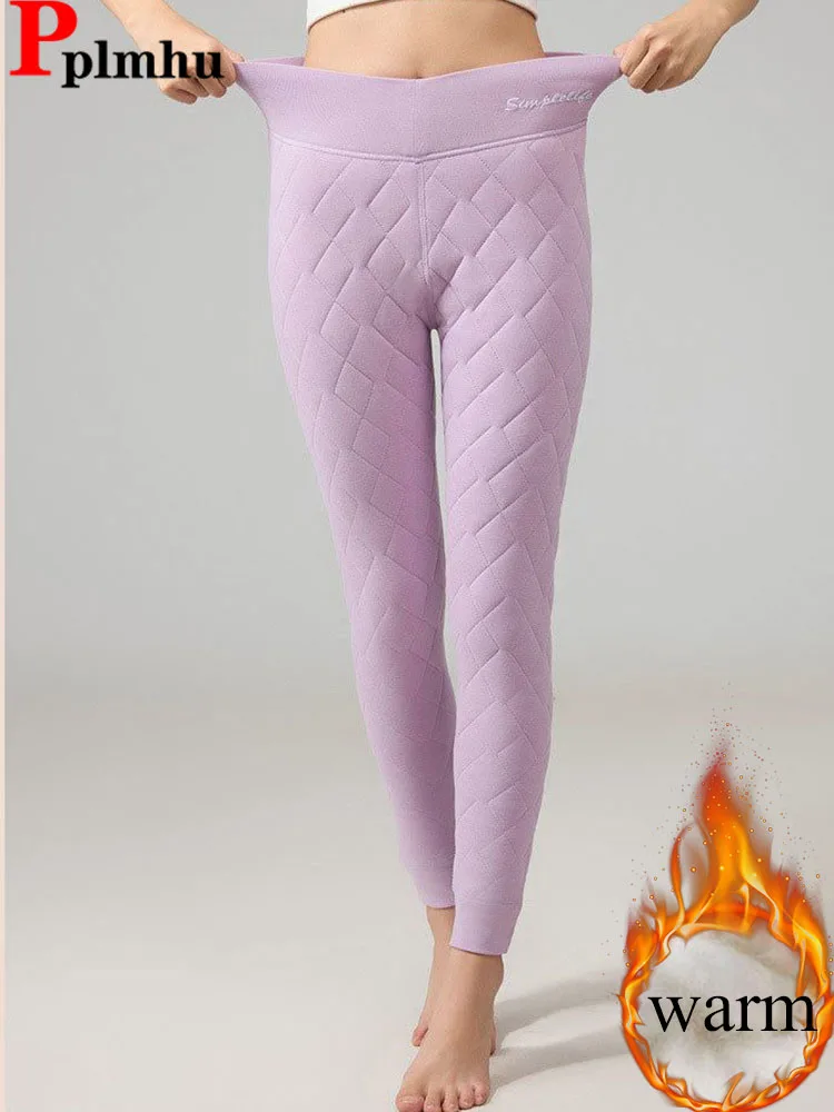 Inverno quente engrossar sólido magro leggings feminino elástico de cintura alta velo forrado calças de algodão coreano casual neve wear pantalones