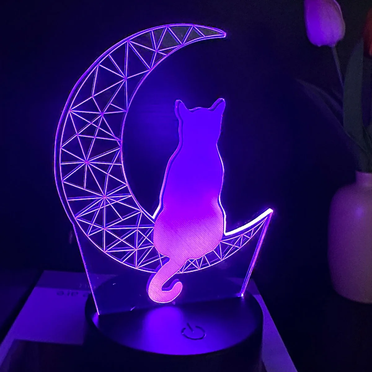 1pc Moon Cat 3D Night Light, 3D Optical Illusion Lamp With Touch, 7-Color Changing Ambient Light For Bedroom