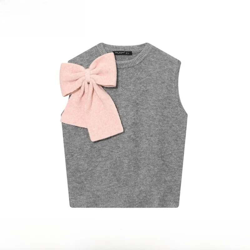 

Fashionable Warm Knot Decorated Vest Style Knitted Sweater New Autumn Winter Women's Clothing ZR Style Polyester Fiber
