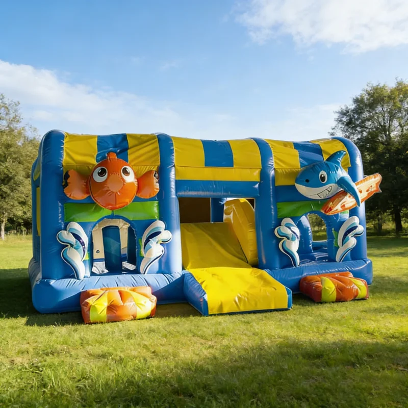 Home-use Marine-ocean-themed Goldfish Inflatable Bounce Castle Slide / Jumping Castle Slide 20 Persons Capacity Party Rental
