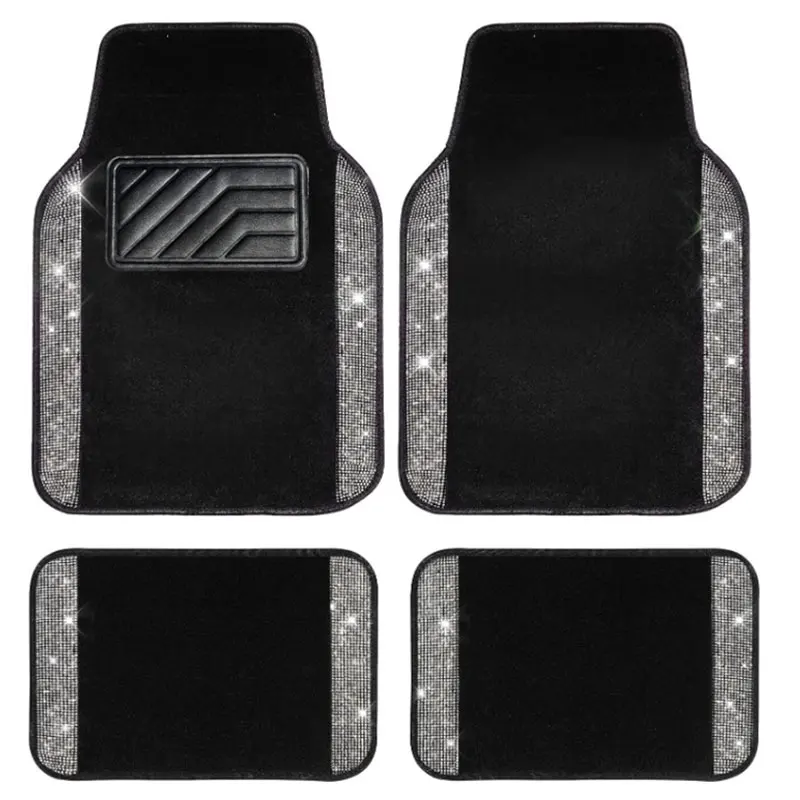 Car Floor Mats 4PCS Universal Rhinestone Waterproof Non-slip Auto Foot Pad Protector Carpet Front And Rear Mats Auto Accessories