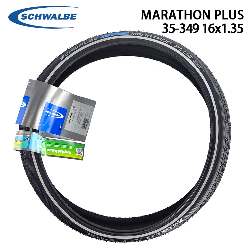 

SCHWALBE MARATHON PLUS 16" Inch 35-349 16x1.35 Black Reflex Wired Bicycle Tire Level 7 RaceGuard for Brompton Bike Cycling Parts