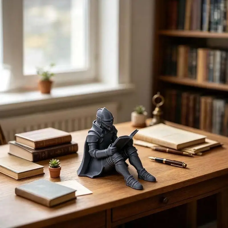 Medieval Knight Reading Statue Exquisite Craftsmanship Ideal Gift For Home Office Bookshelf Desktop Decor