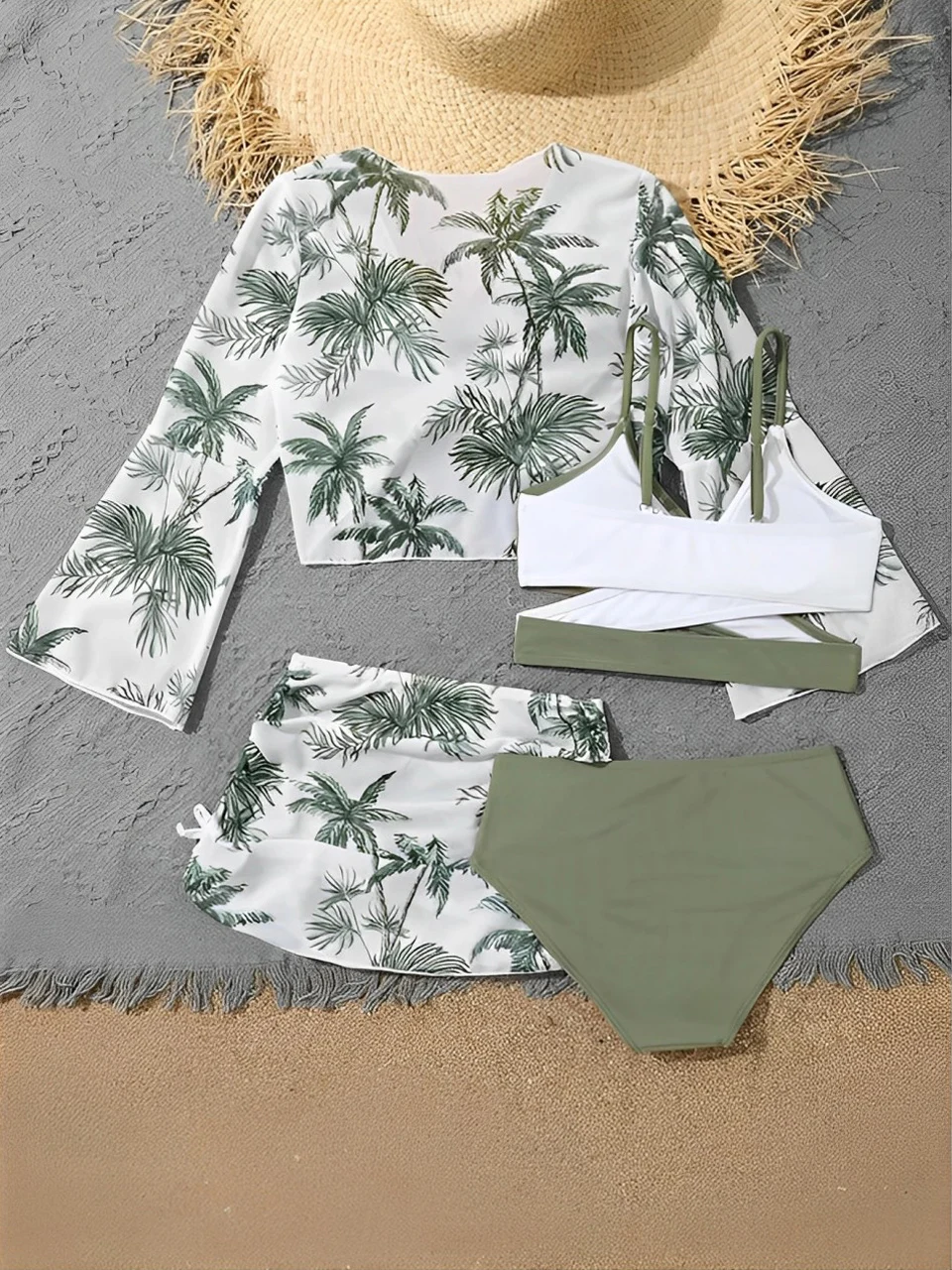 4 Pieces Strappy Bikini Set Top & Skirt 2026 Girls Swimsuit Kids Cross Swimwear Children Bathers Bathing Swimming Suit Beachwear