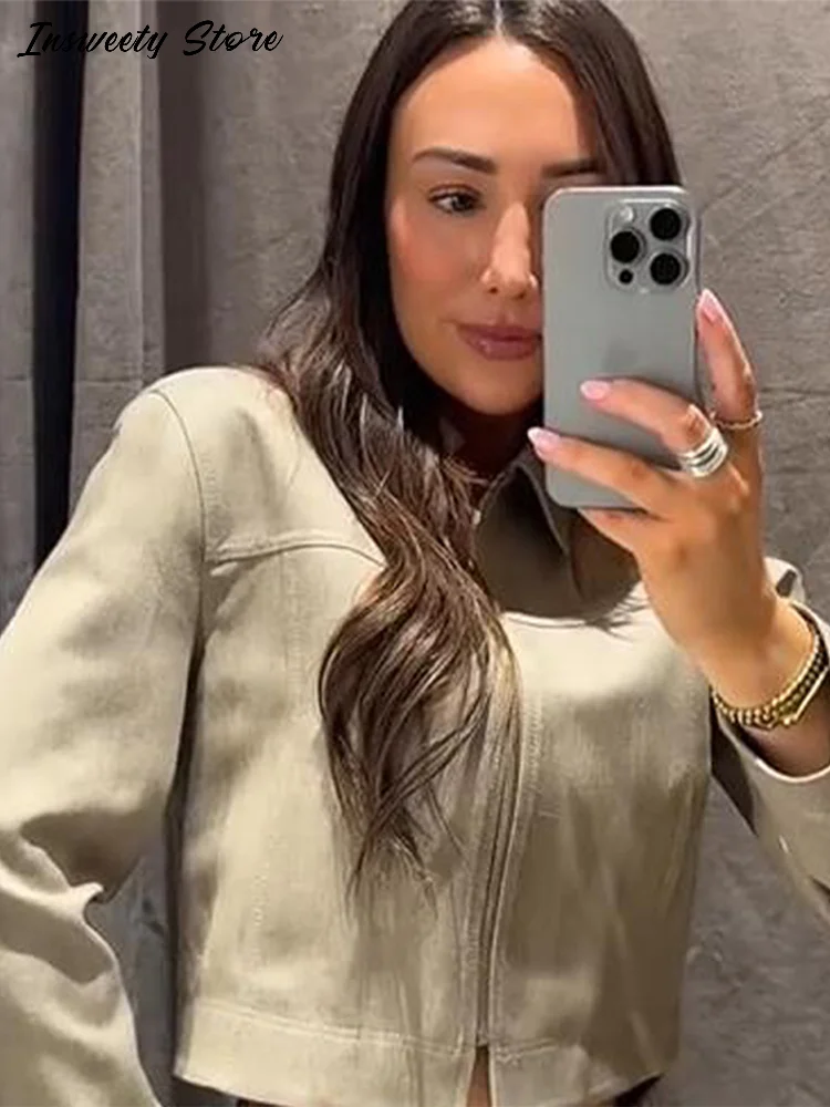 معاطف غير رسمية أطقم سراويل نسائية بياقة مقلوبة وأكمام طويلة وسحابات علوية عالية الخصر بنطلون 2025 خريف جديد بدلة أنيقة للسيدات