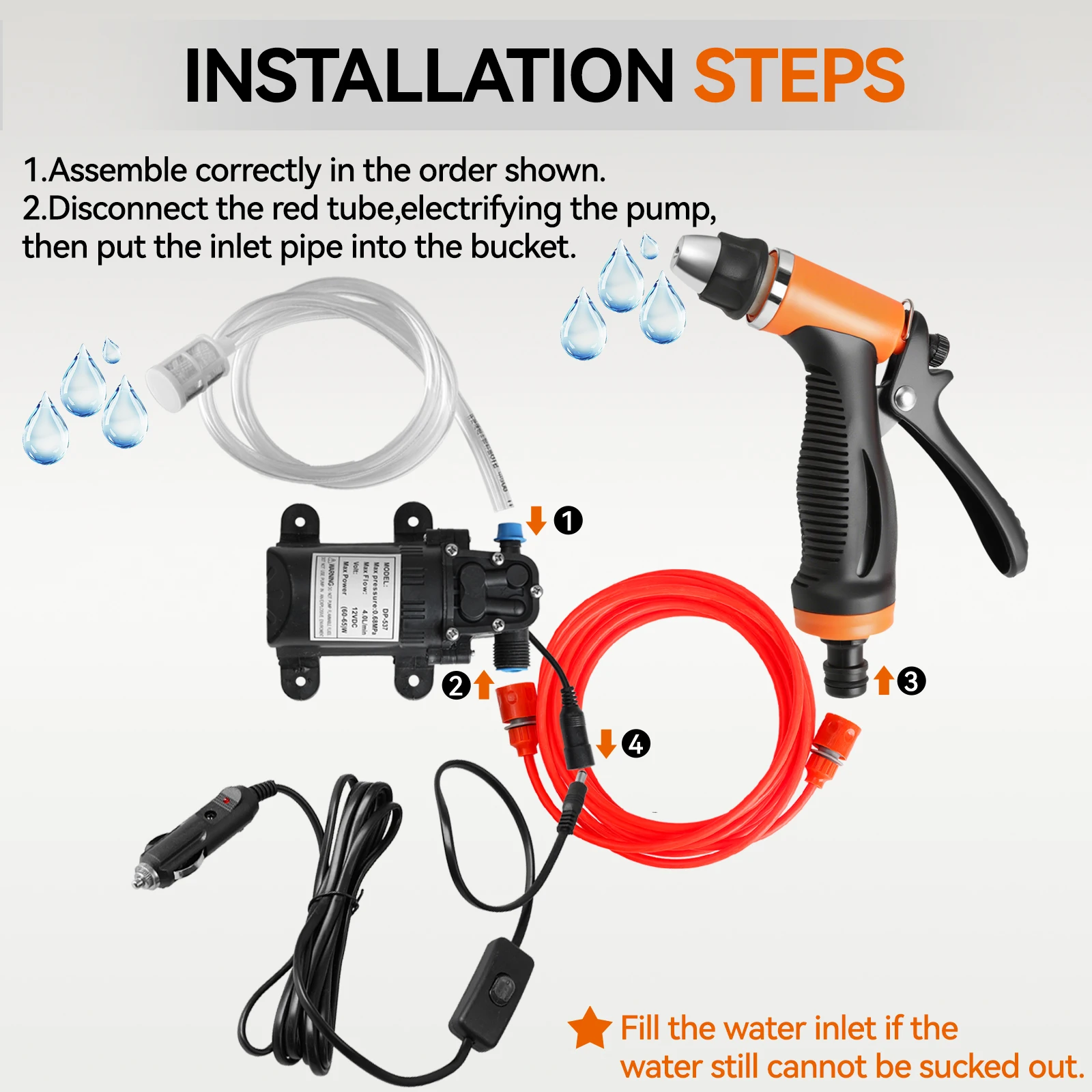 

Car Van SUV Sedan 130PSI Pressure Power Adjustable Washer Washing Kit Portable Water Pump Pressure Sprayer PVC Pipe Inlet Hose