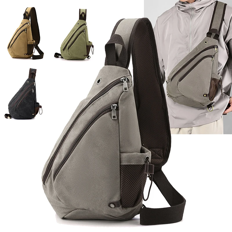 

Multi-layer Men Chest Bag Fashionable Casual Simple Canvas Lightweight Crossbody Bag Shoulder Bag for Daily Going Out Commuting