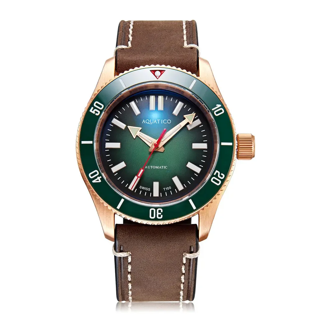 Aquatico Super Star Bronze Dive Watch Green Dial No Date (SWISS Sellita sw200-1)