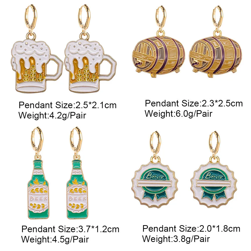 New Beer Bottle Wine Glass Barrel Alloy Pendant Earrings for Women Beer Festival Carnival Jewelry Accessories