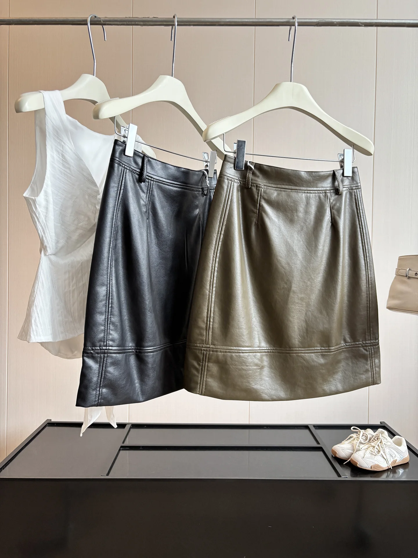 DIYI Intelligent Cold Sensation PU Leather  Skirt Wrap around mid Length a Line Skirt for Women High Waist Standard Fit