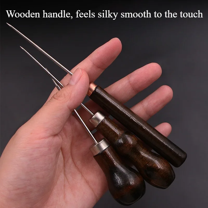 1/3PCS Sewing Awl with Wooden Handle, Scratch Stitching Pin, Punch for Sewing Shoes Repair Tool, Hand Stitcher, Leather Craft